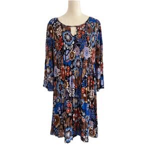Emma & Michelle Midi Dress Womens 3X Floral Pleated Top Lined Bell Sleeves Retro